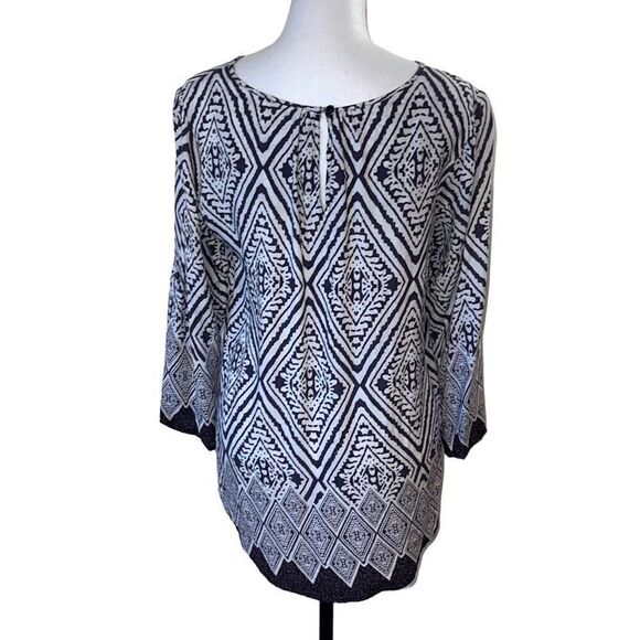 Fun2fun Women's 3/4 Sleeve Top Blouse Bohemian Geometric Tunic Black Size Medium - Picture 4 of 11